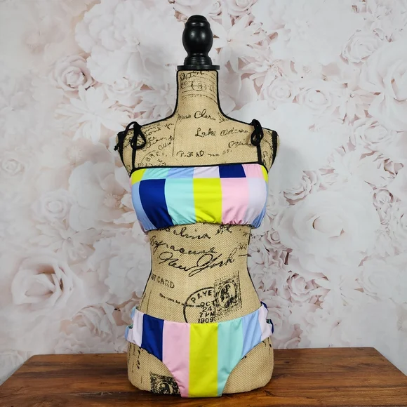 XL The Bikini Lab Color Block Shoulder Tie Bikini Set - Picture 2 of 9